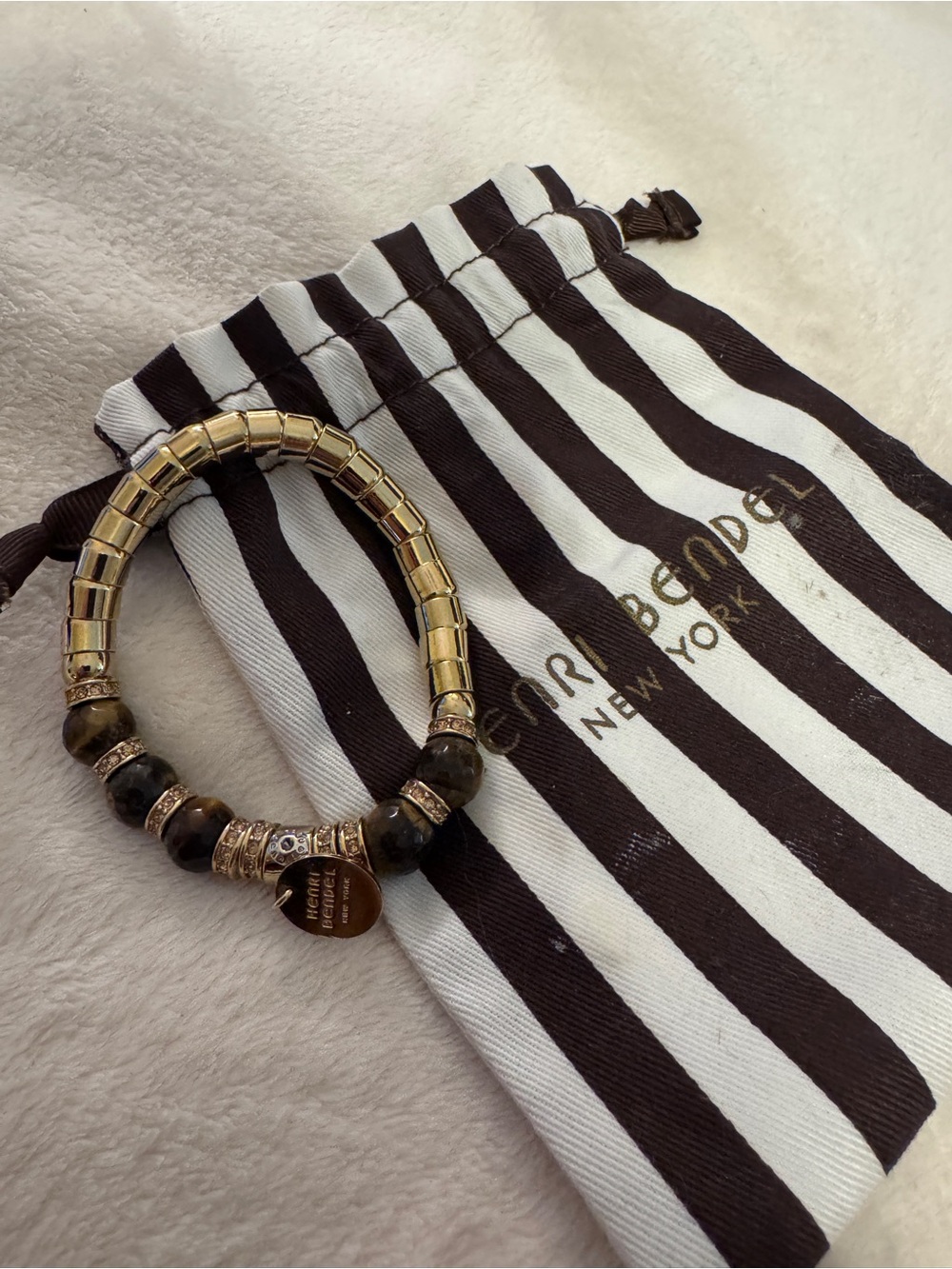henri bendel Gold and Black Beaded Stretch Bracelet